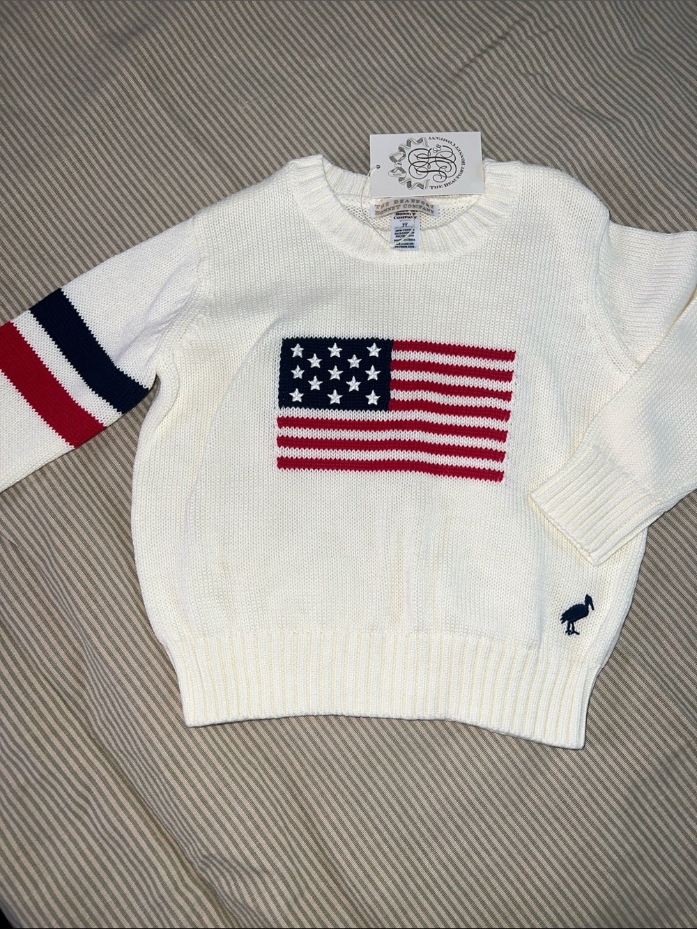 TBBC cream  Flag-Embroidered Crewneck Sweater